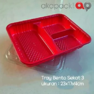 Tray Bento sekat 3 Warna Merah