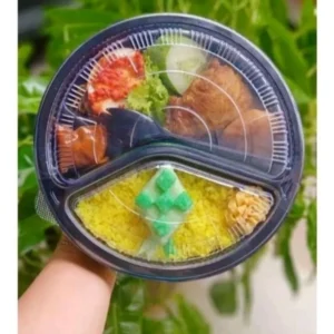 Tray Bento Bulat PB 2 IN 1 Putih Hitam Free Sendok Garpu