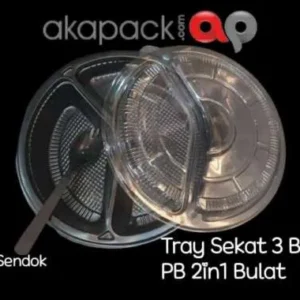 Tray Bento Bulat PB 2 IN 1 Hitam Putih Free Sendok Garpu