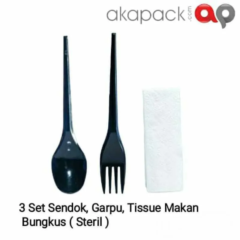 Suapi 2 Set PS Sendok Transparan Garpu Tissue Hitam